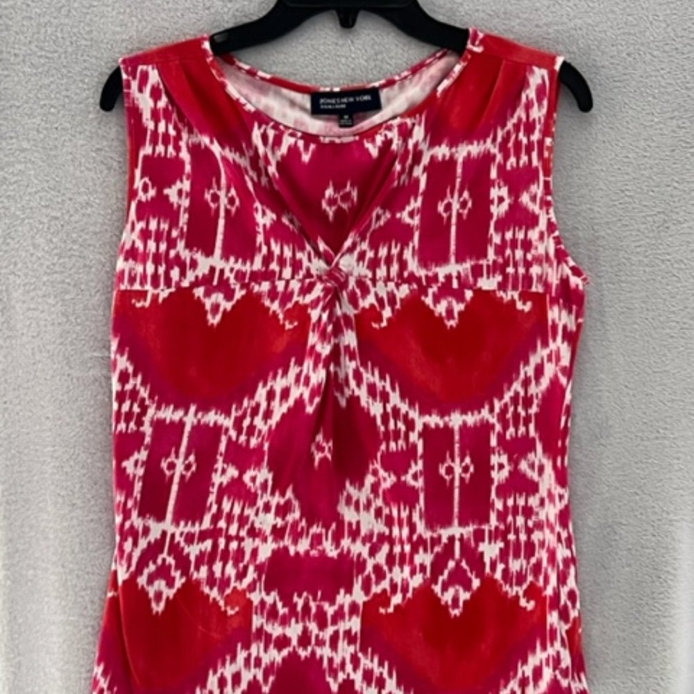 Jones New York Women's Pink & White & Orange Top Sleeve Less V Neck Med